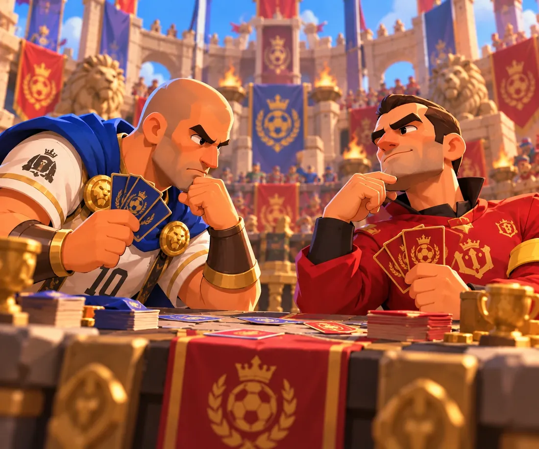 Two rivals face off across a card table